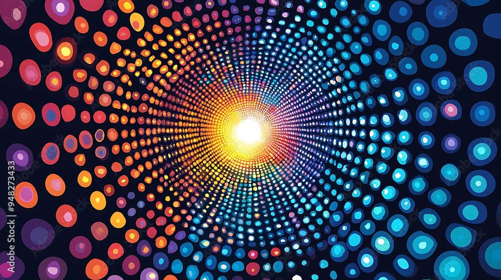 Poster a spiral pattern of colorful circles creates an abstract and dynamic visual effect.