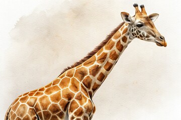 Obraz premium Creative illustration of a giraffe's long neck on white paper, appearing as a mockup of a large-scale, towering painting with subtle texture and shading.