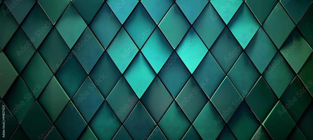 Poster an emerald green abstract background with rhombus grid patterns