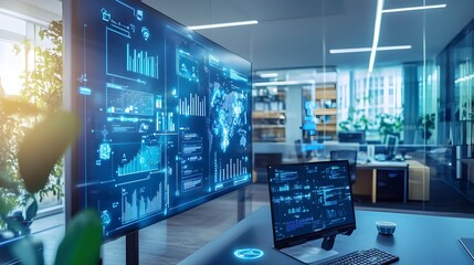 Sleek and Modernized Smart Office Workspace with Customizable IoT Integrated Technologies for Improved Productivity and Efficiency