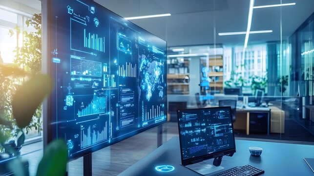 Sleek and Modernized Smart Office Workspace with Customizable IoT Integrated Technologies for Improved Productivity and Efficiency