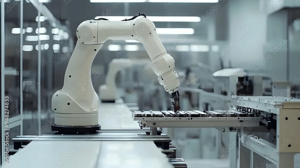 Poster photograph showcasing an iot powered smart factory utilizing advanced robotics and automation for ef