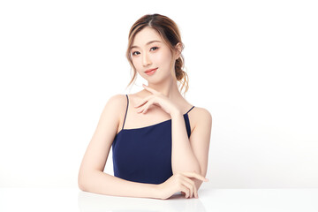 Beautiful young asian woman with clean fresh skin on white background, Face care, Facial treatment, Cosmetology, beauty and spa, Asian women portrait.