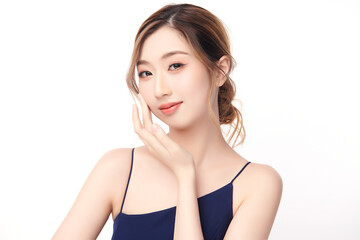 Beautiful young asian woman with clean fresh skin on white background, Face care, Facial treatment, Cosmetology, beauty and spa, Asian women portrait.