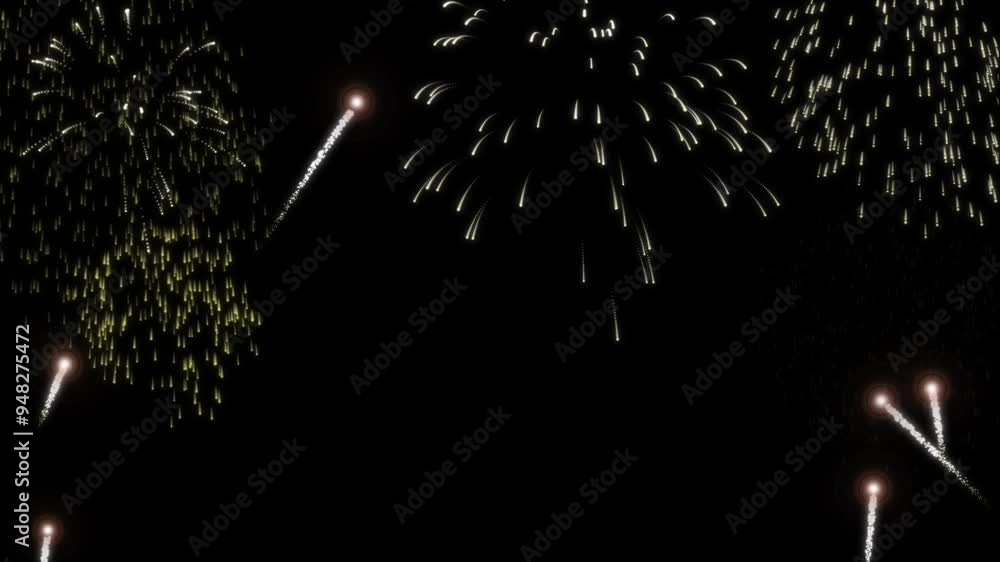 Poster firework or firecracker animation with yellow gold color and flare trail tail effect