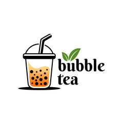 Bubble tea logo vector illustration template art illustration fresh milk tea boba with white background