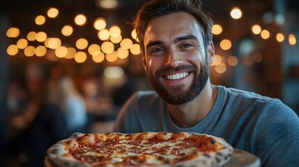 Coworkers from different backgrounds enjoying a relaxed lunch break in the office, eating pizza and drinking coffee, with smiles and lively conversations.