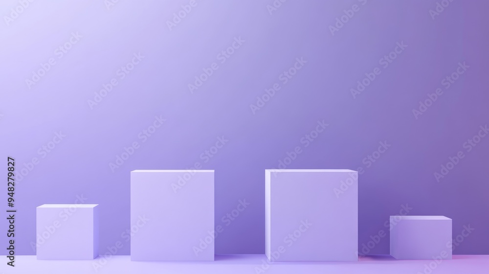 Poster 3d rendering of a white cube product stand in a purple room featuring a studio scene with minimal de