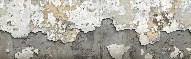 Obraz premium 3D rendering of a concrete wall with peeling old paint on both exterior and interior surfaces