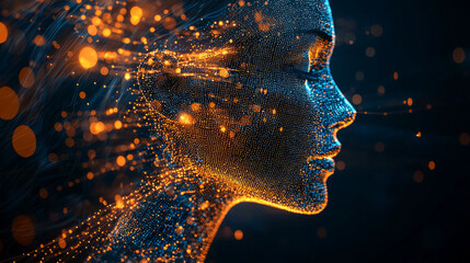 Human head silhouette with code data. 3D Rendering