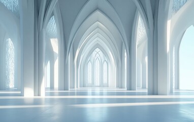 Obraz premium 3D rendering of an interior scene featuring a cathedral with intricate architecture