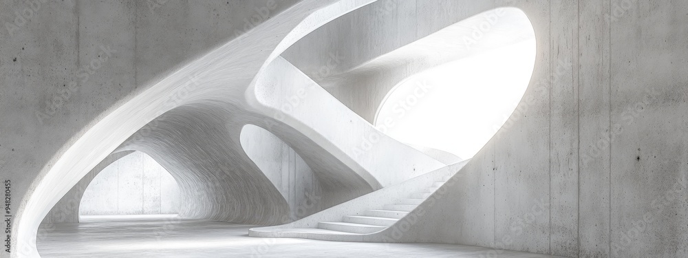 Aufkleber abstract 3d rendering of a white and concrete parametric interior featuring a window