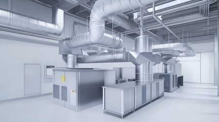 3D rendering of a centralized mechanical extraction system scheme focusing on mechanical extraction ventilation for improving indoor air quality concept image
