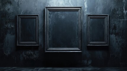 3D rendering of a dark grunge frame displayed on a wall