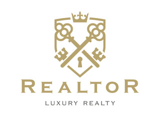 Elegant realtor logo with crossed vintage keys, symbolizing luxury and exclusivity in realty. Perfect for high-end real estate branding and realty businesses seeking a classic, sophisticated image.