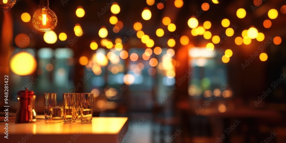 Poster 3d rendering of an abstract blurred restaurant background with bokeh effect