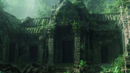 Ancient Mysteries Unveiled: Forgotten Temple Enveloped in Moss and Vines