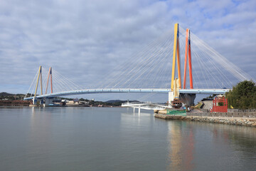 Jindo-gun, Jeollanam-do, South Korea - December 14, 2021: Morning view of Jindo Bridge on the sea of Uldolmok