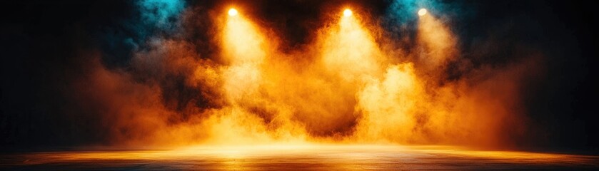 Obraz premium Dramatic spotlight with soft shadows, elegant stage setup, warm golden tones, intimate mood