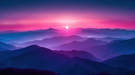 Sunset Over Mountain Ranges