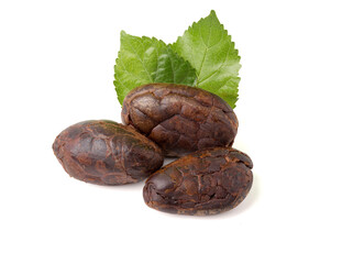 roasted cocoa beans. isolated on white background.
