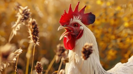 Rooster in a Field of Golden Grass