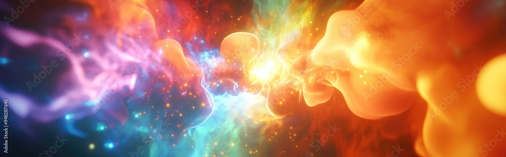 Fototapete Glowing multicolored plasma field in a 3D cartoon rendering computer generated abstract background