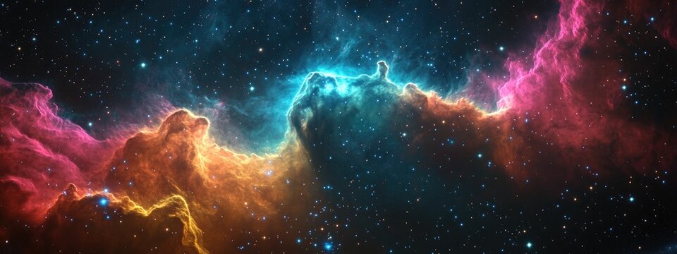 3D cartoon illustration of the emission nebula V398 Cephei alongside NGC7762 and NGC7822