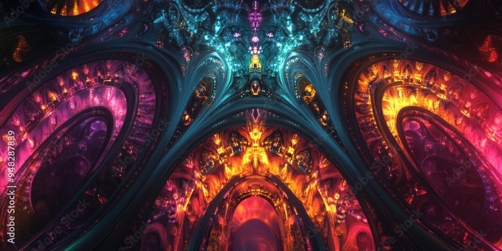 Aufkleber Abstract Background Image with 3D Cartoon Rendering featuring Graphic Illustration Artistic Resources Symmetrical Patterns and Glowing Neon Colors Colorful Repeating Patterns in Modern Fractal Digi