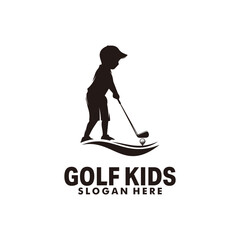 Golf kids silhouette vector golf logo
