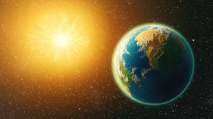 Obraz premium Cartoon rendering in 3D of the Earth and Sunflare from a space perspective