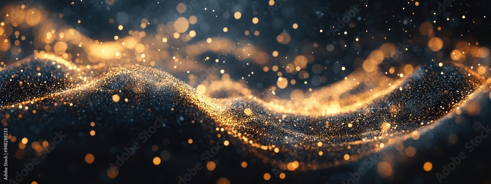 Poster abstract golden sparkles on a black background created through 3d cartoon rendering fantasy fractal 
