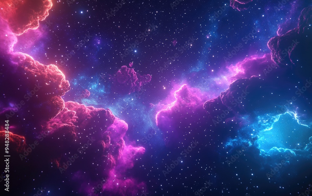 Aufkleber vibrant and colorful 3d cartoon rendering of a deep space nebula surrounded by star clusters and a v