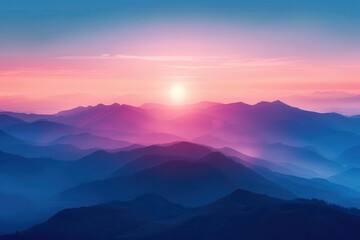 Mountain range silhouette at sunrise, landscape background, peaceful dawn