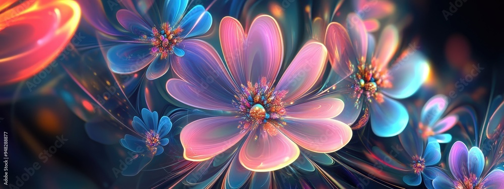 Poster beautiful abstract background in a 3d cartoon rendering modern graphic art with colorful floral frac