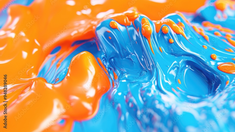 Poster macro paint in a neon color palette with bright orange and blue dye in a 3d cartoon rendering