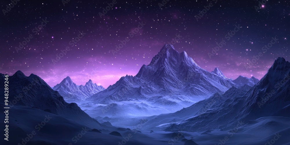 Aufkleber 2d illustration featuring mountains at night in a 3d cartoon rendering style digital art