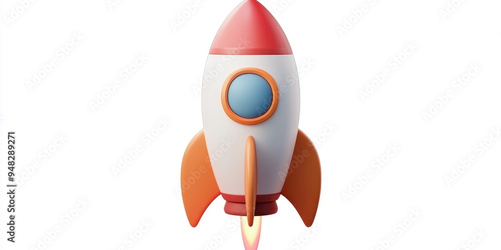 Poster Illustration of an isolated rocket with an icon in a 3D cartoon rendering