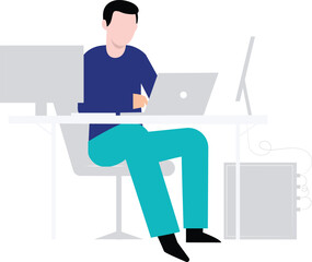 The boy is working on his laptop.