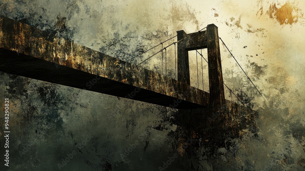 Poster grunge style artwork featuring a modern bridge created through 3d rendering techniques