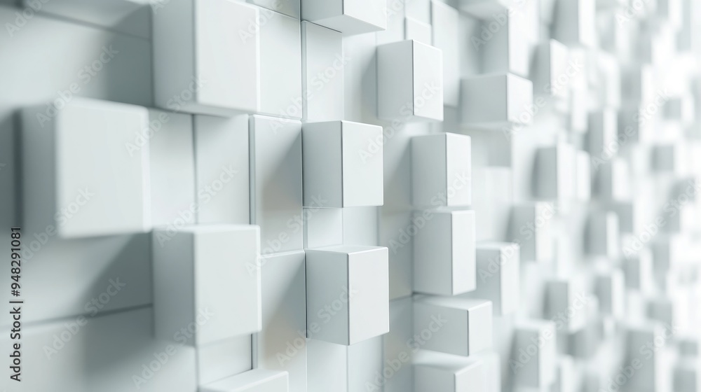 Poster waving surface of white cubes abstract geometric backdrop 3d rendering with depth of field effect