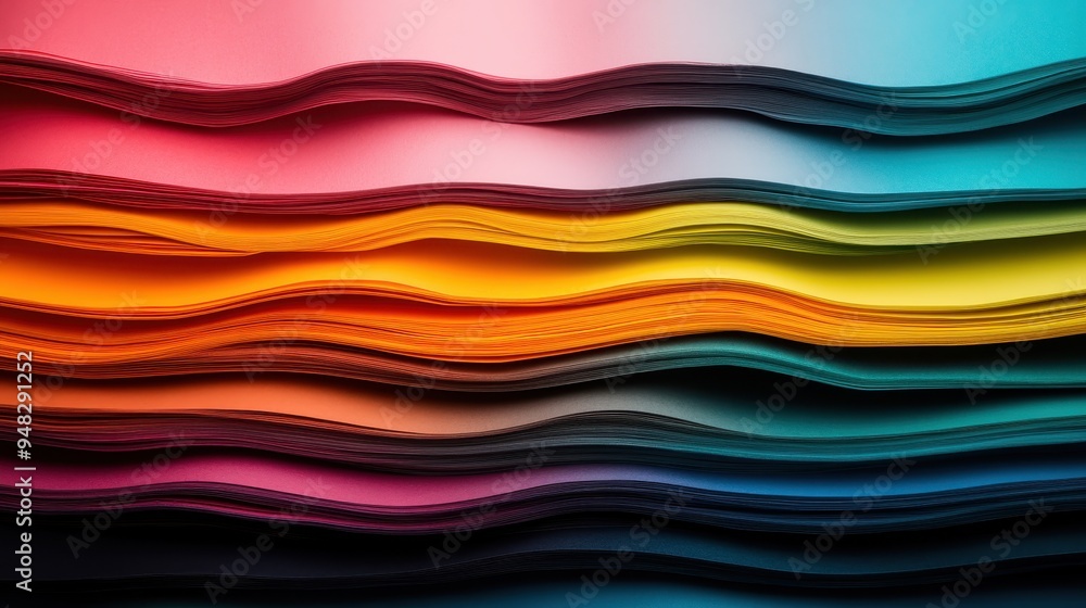 Poster a vibrant array of colorfully stacked sheets of paper in various shades displaying a gradient effect