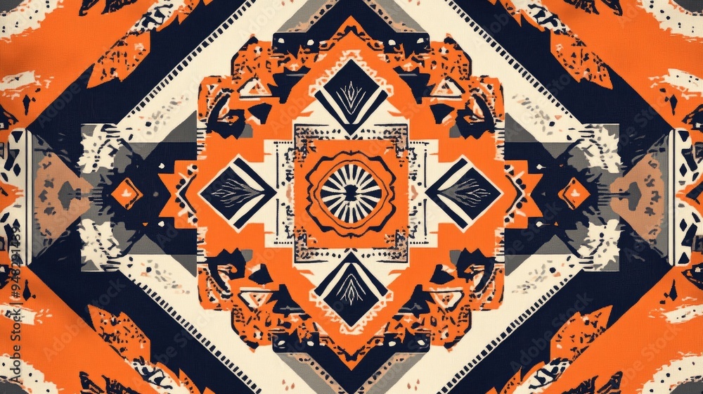 Poster geometric square pattern scarf design with intricate and attractive details