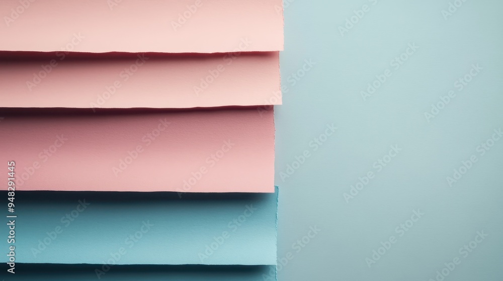 Poster a gradient array of pastel pink and blue sheets placed together, creating a soft and visually pleasi