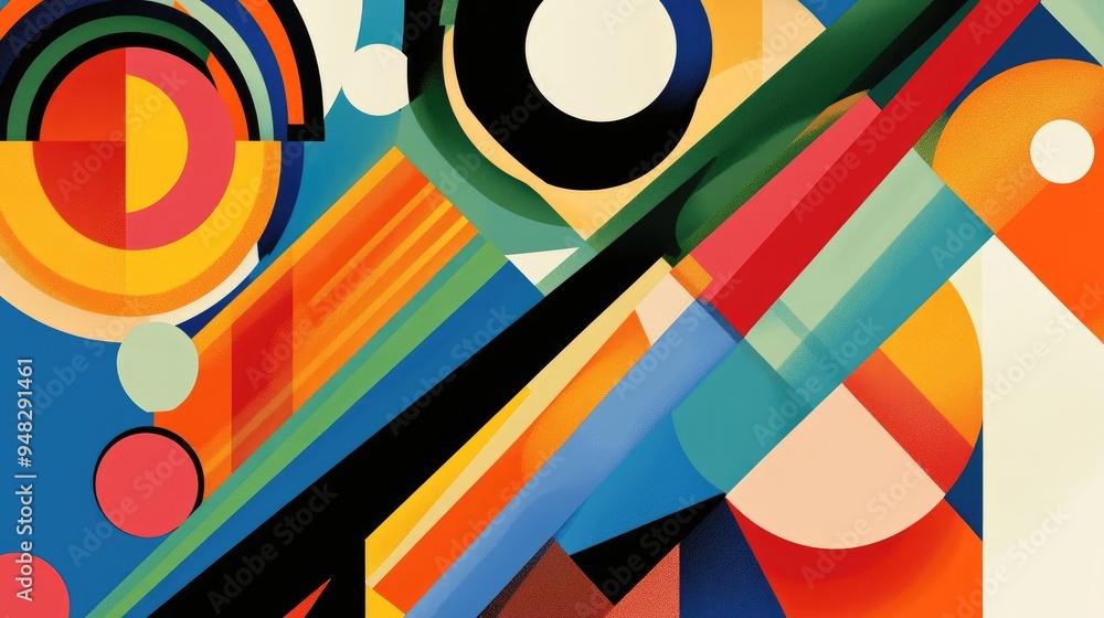 Aufkleber geometric design featuring curved straight and circular lines along with triangular shapes creating 