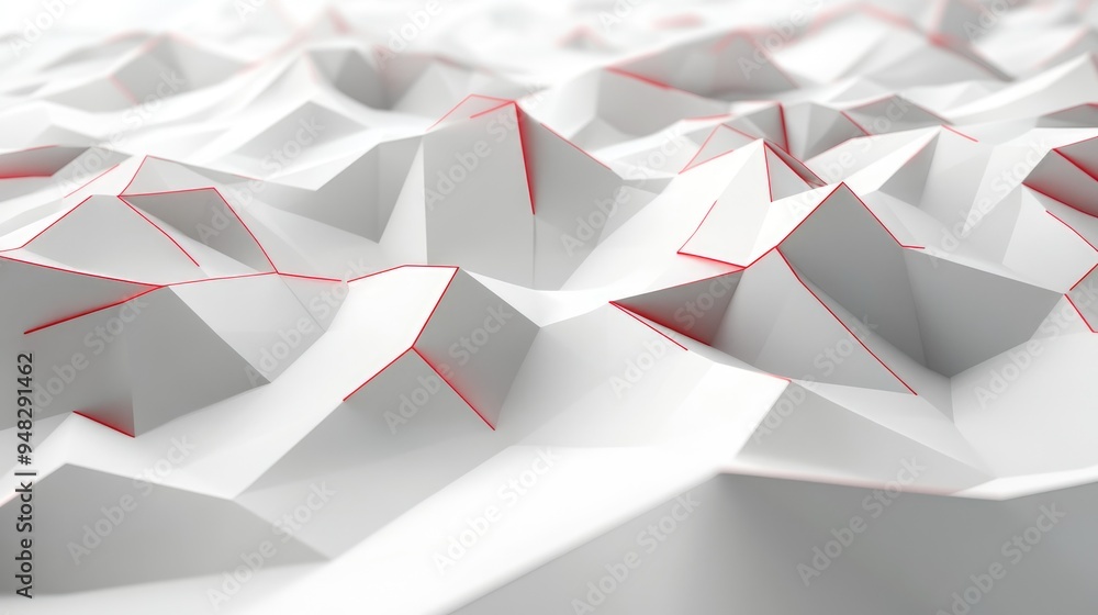 Poster low poly white surface featuring red edges created using computer generated abstract graphics in 3d 