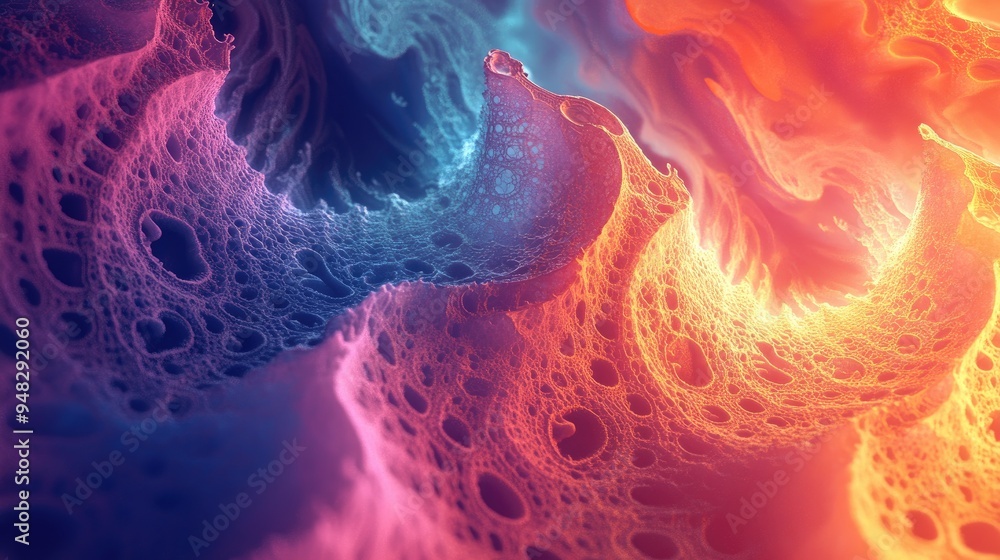 Poster vibrant and chaotic fractal patterns abstract shapes rendered in three dimensions suitable for backg