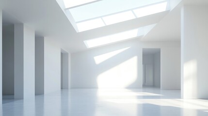 Minimalistic white space featuring natural light Clean design elements Architectural interior concept 3D visualization