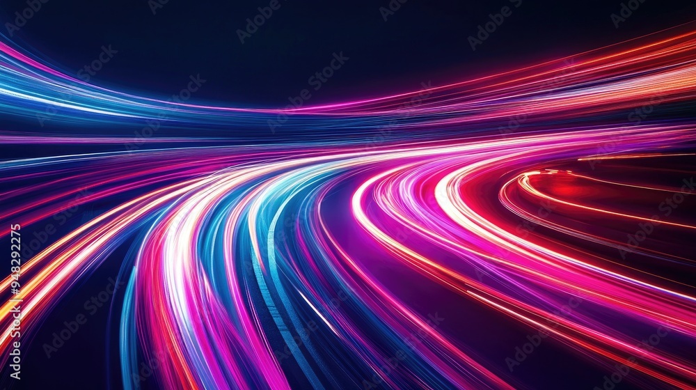 Poster neon glowing lines create a dynamic background with high speed light trails an abstract representati