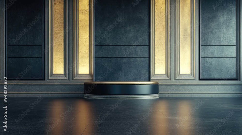 Aufkleber elegant background featuring a pedestal and a display case 3d rendering illustration